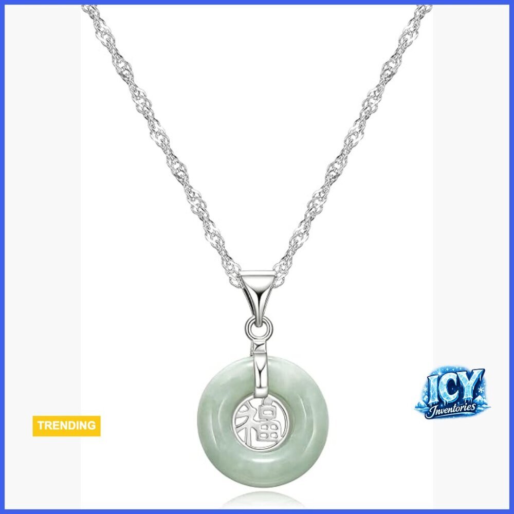 .925 Sterling Silver Rhodium Plated Genuine Jade Pendant Necklace